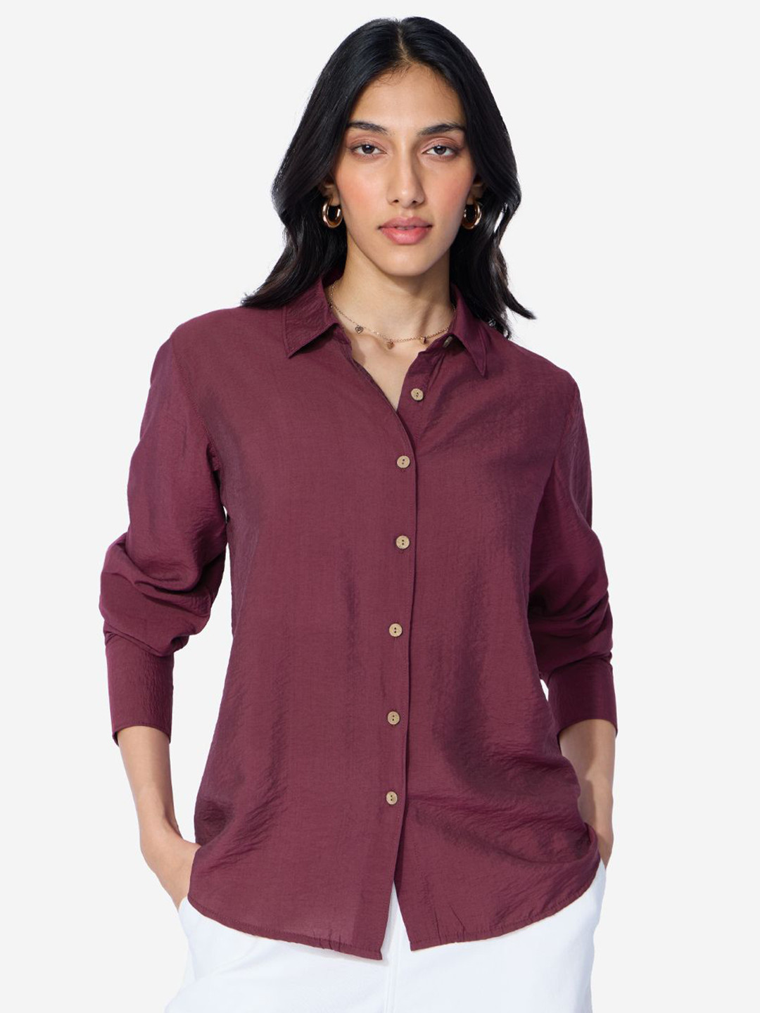 The Souled Store Back Tie Up Shirt Claret Casual Shirt