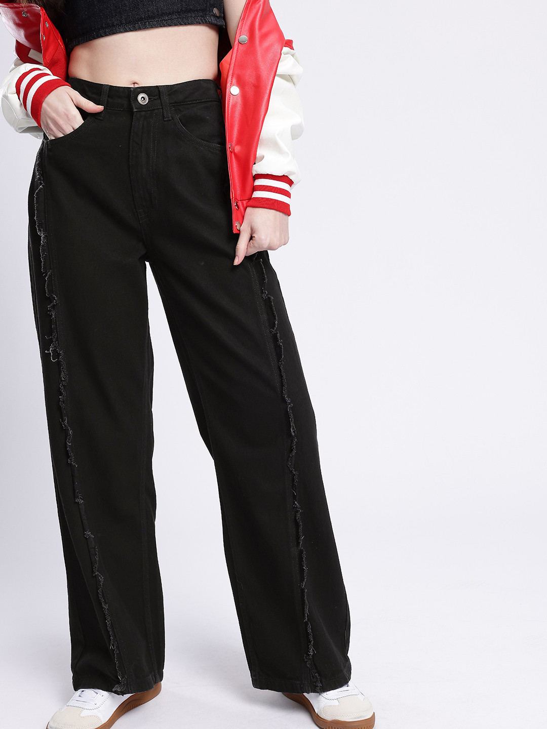 glitchez Women Wide Leg High-Rise Frayed Jeans