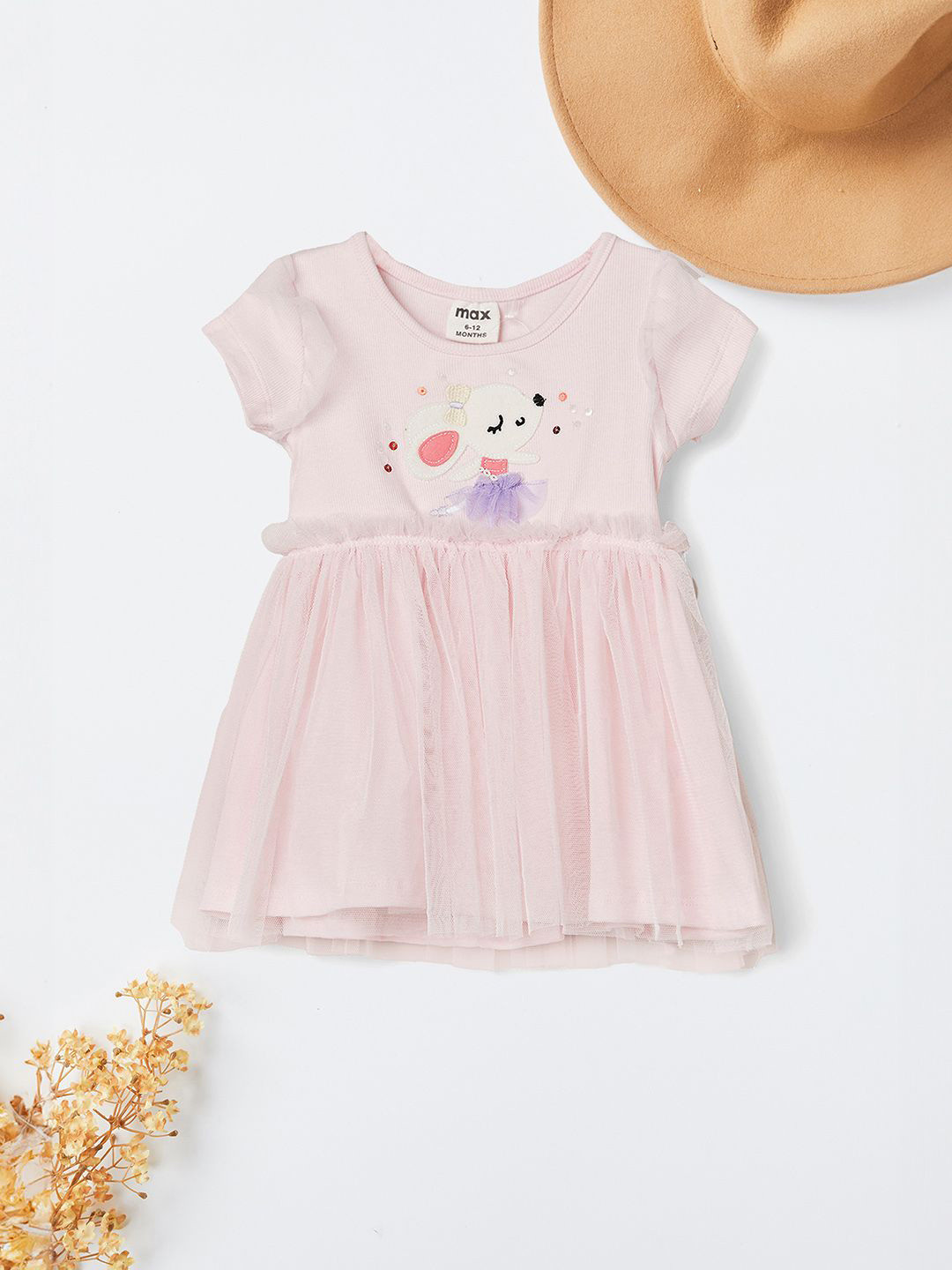 max Girl's Self Design Round Neck Fit & Flare Knee Length Dress