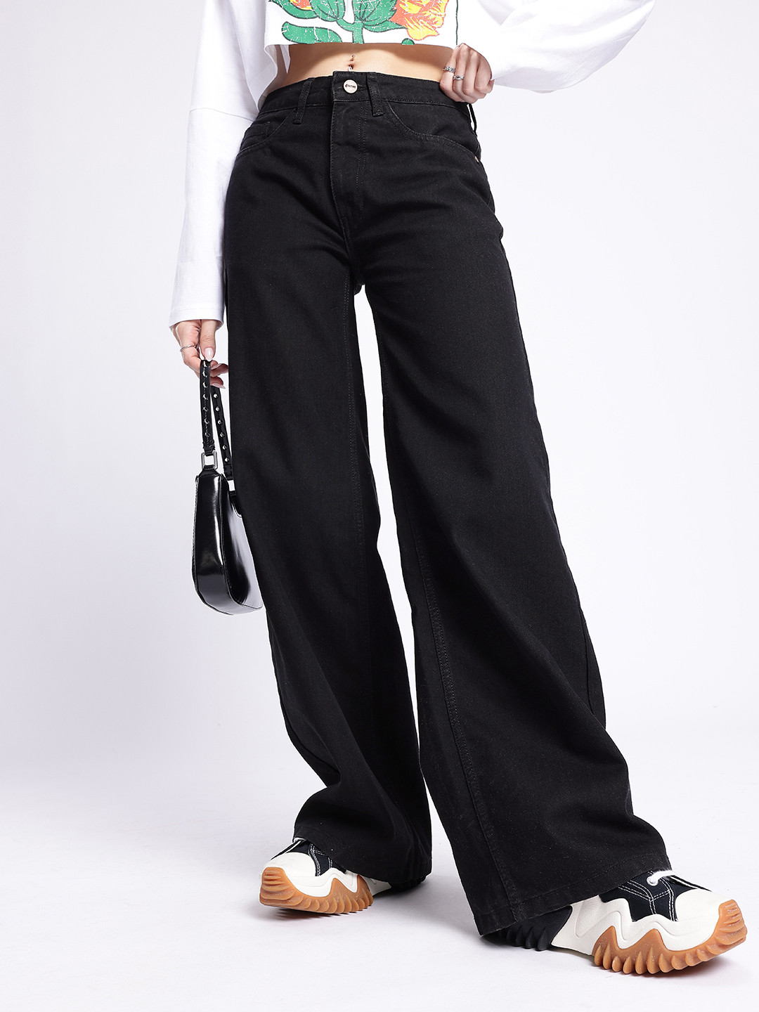 glitchez Women Leg Low-Rise Wide Jeans