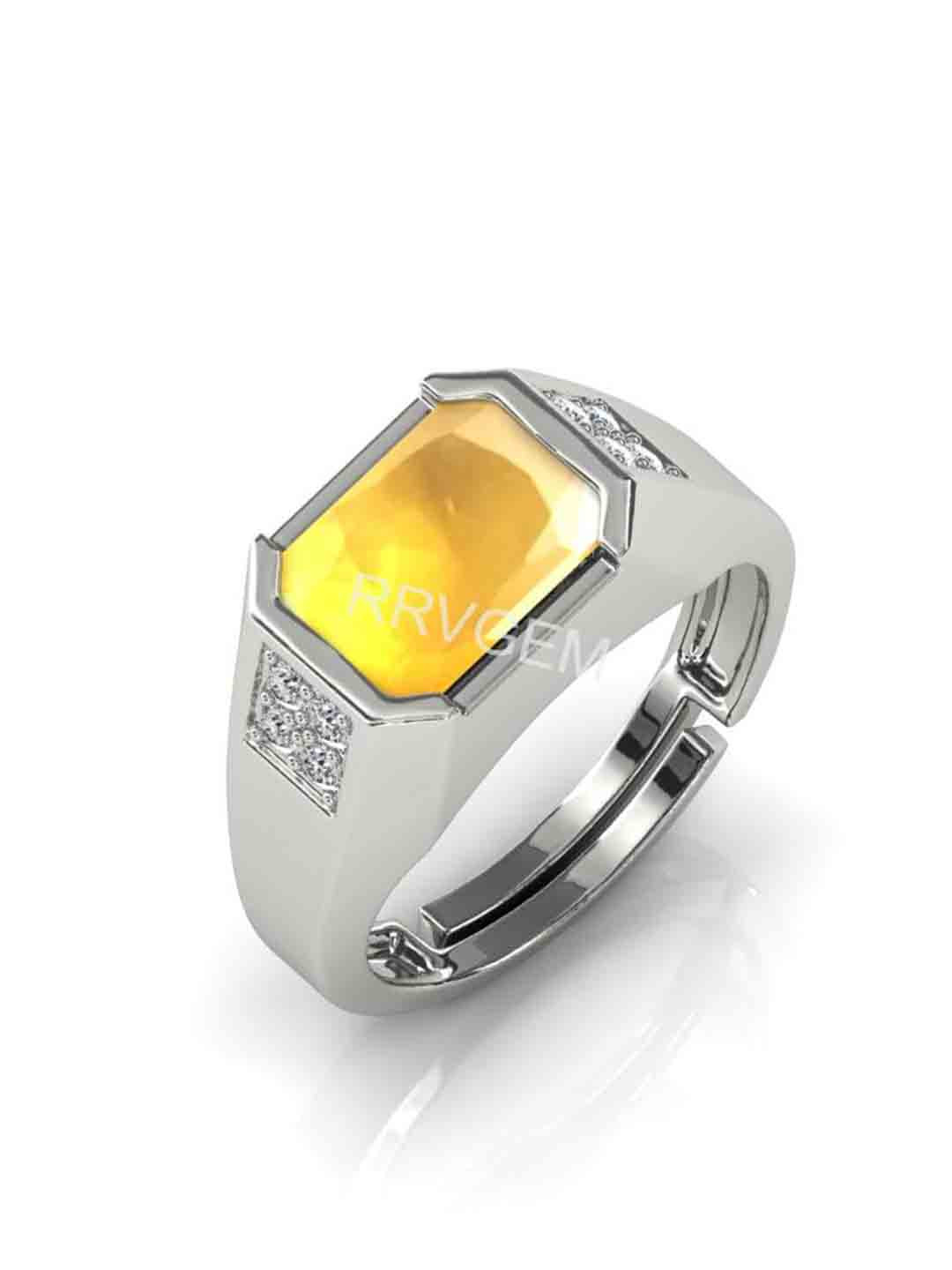 RRVGEM Silver Plated 6.25 Ratti 5.70 KT Yellow Sapphire Phukraj Adjustable Ring