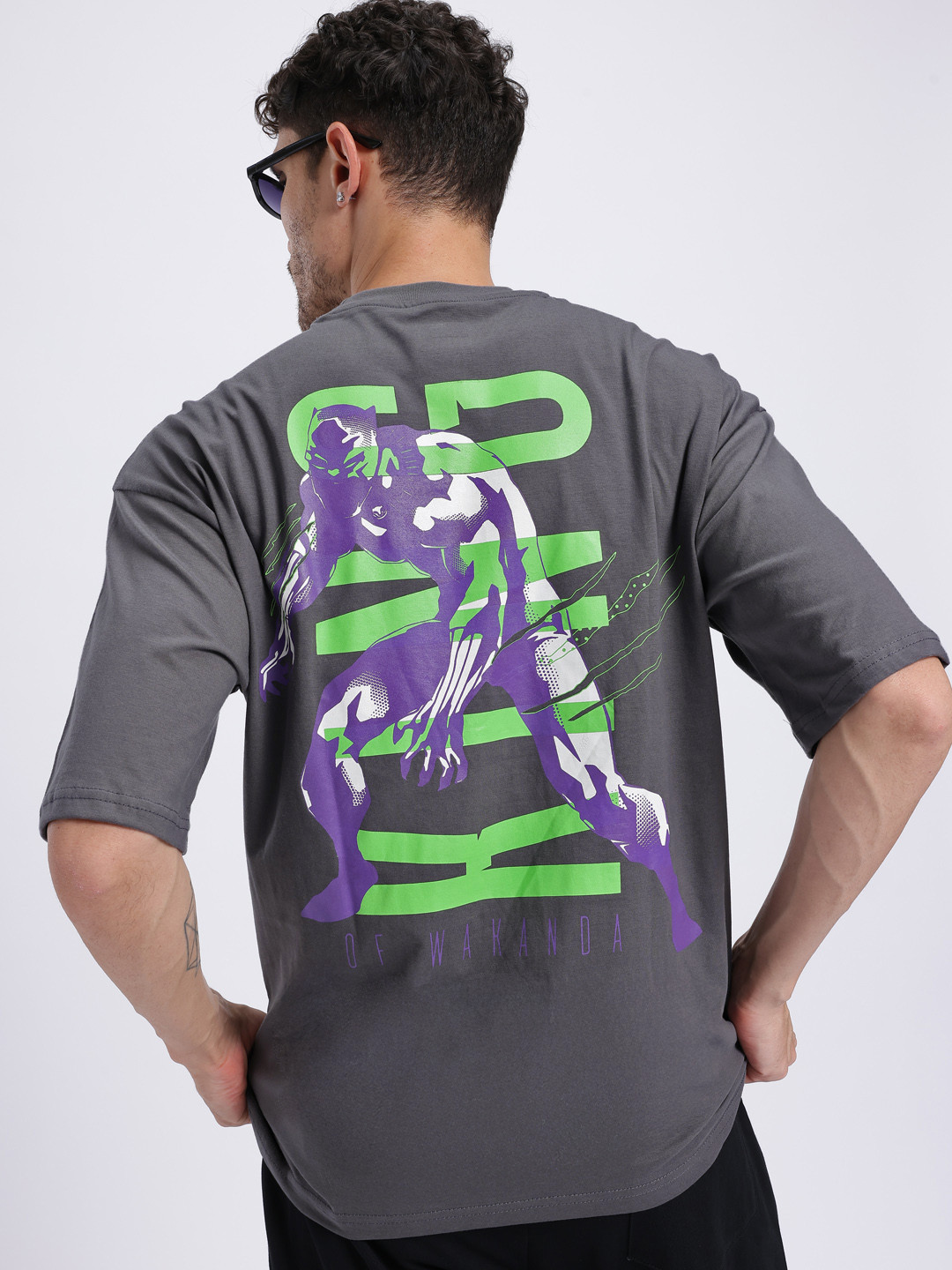 Marvel by Glitchez Black Panther Print Oversized T-shirt