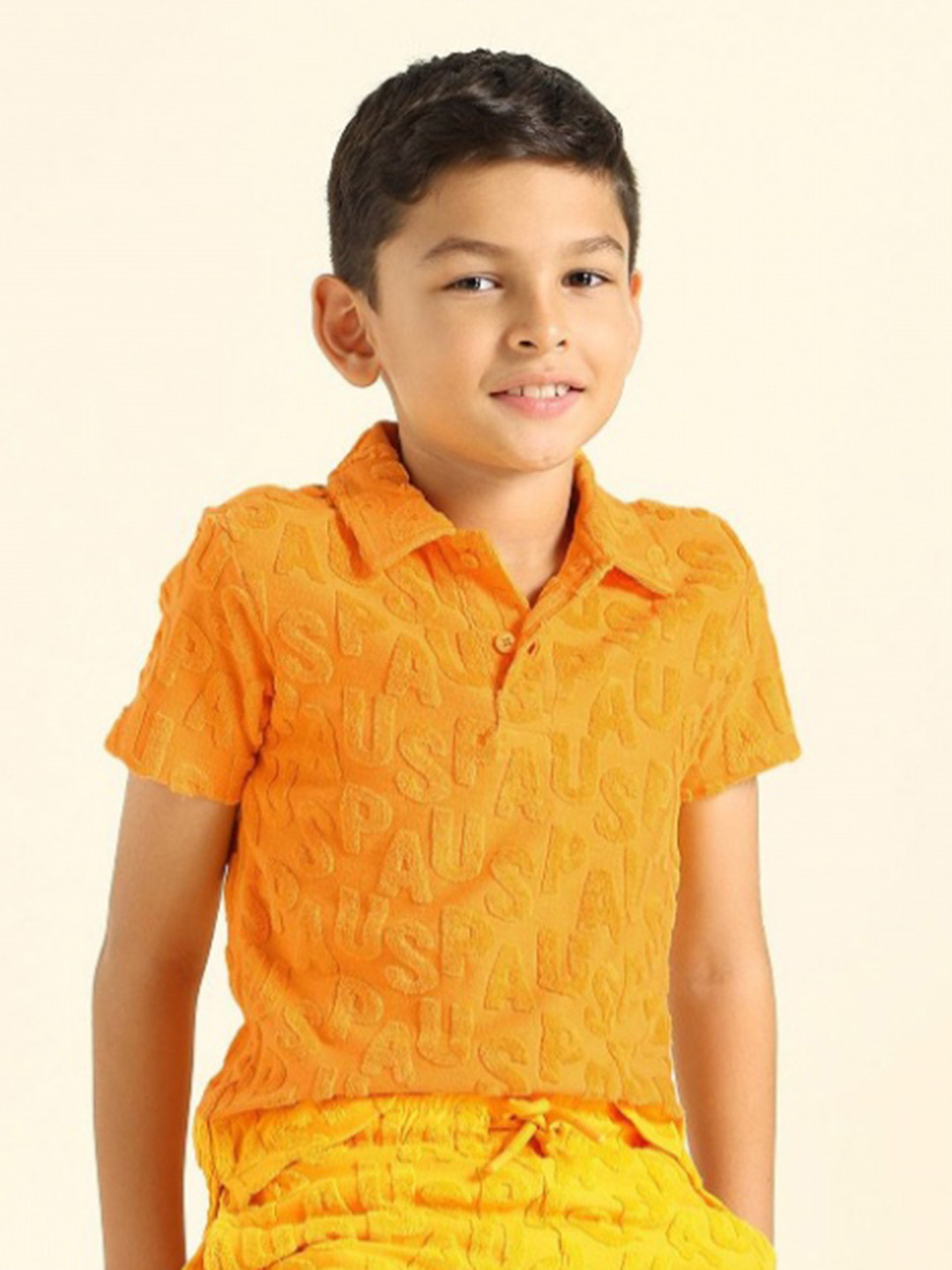 U.S. Polo Assn. Kids Boys Self Design Polo Collar Cotton T-shirt