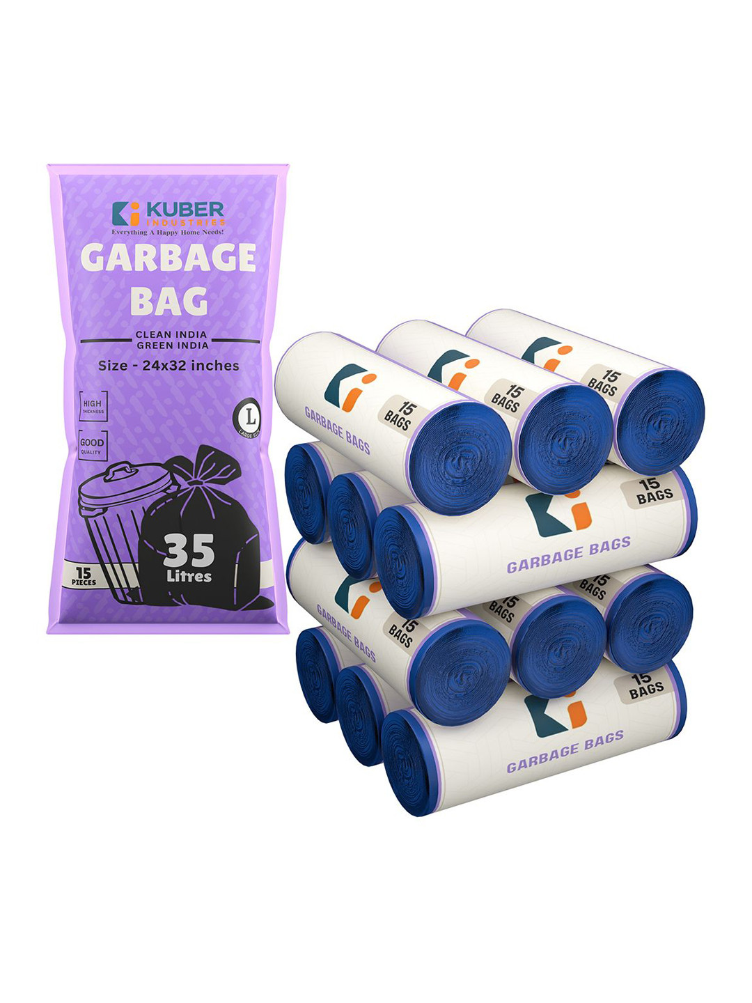 Kuber Industries 180-PCS Green Premium Garbage Bags For Dustbin