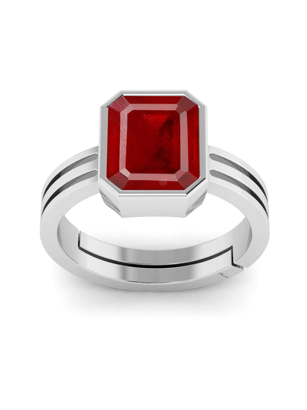 RRVGEM Silver Plated 10.50 Ratti Adjustable Ruby Ring