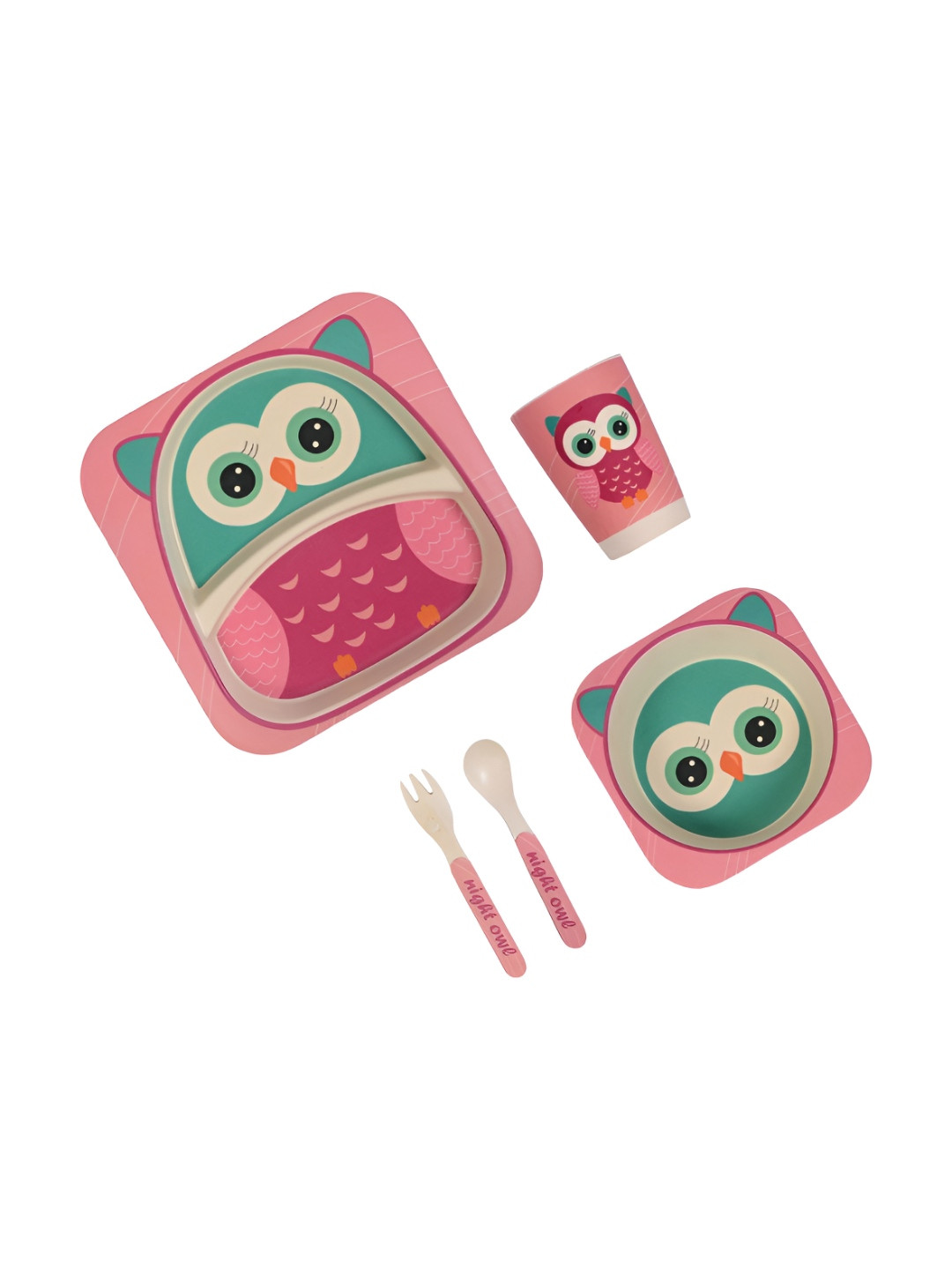 Polka Tots Toddlers & Babies Pink Graphic Bamboo Fiber 5 Piece Dinner Set