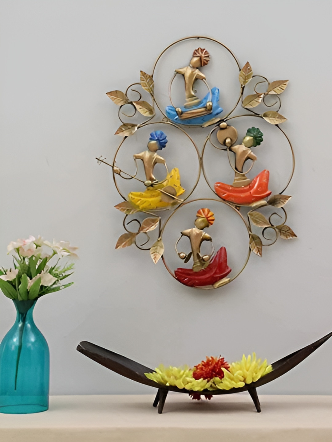 TOUGHCRAFTS 4 Baba Metal Ethnic Motifs Glossy Hall Wall Hangings-24In