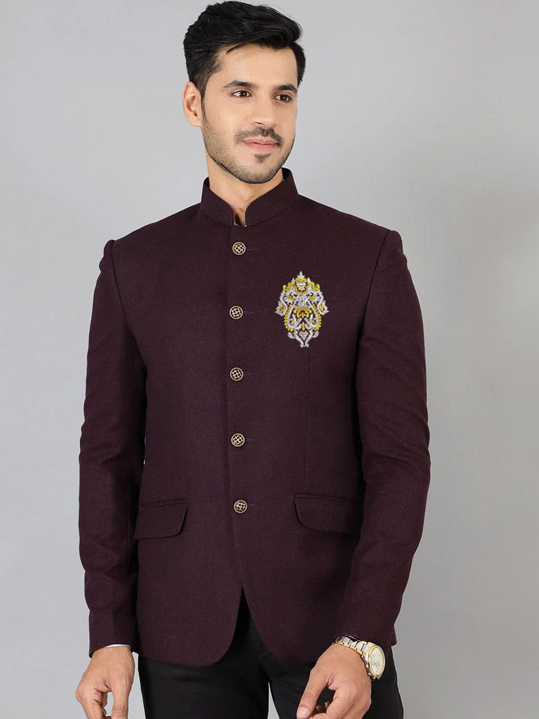 Wintage Wool Bandhgala Embroidery Single Breasted Blazer