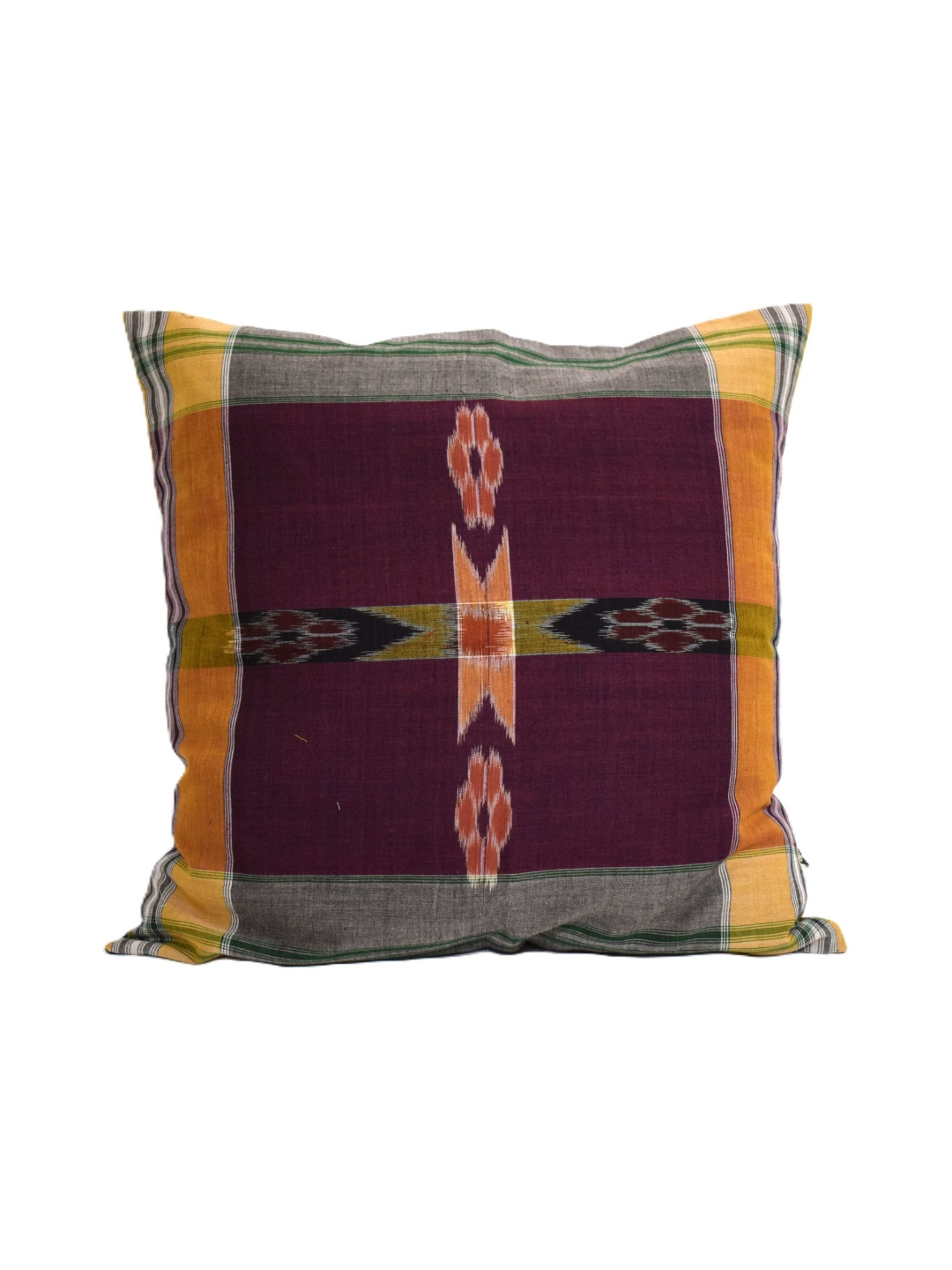 VibhKala Yellow & Maroon Geometric Printed Cotton Square Cushion Cover