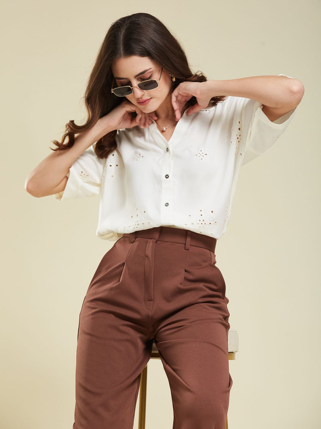J Turritopsis Women Comfort Fit Solid Spread Collar Casual Shirt