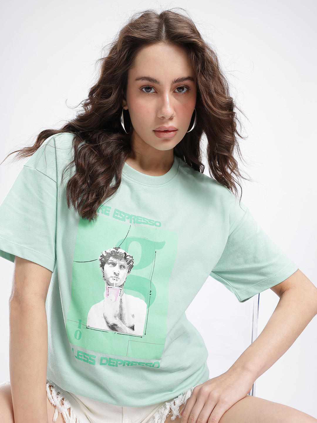 Mint Green Oversized Humour Graphic T-shirt