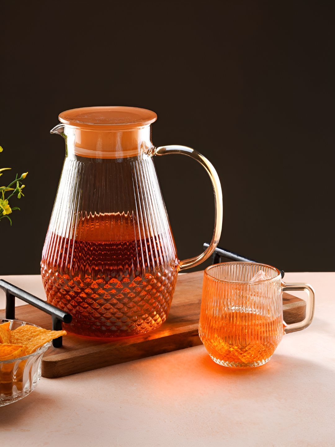 ceradeco Gold-Toned 7 Pcs Dishwasher & Microwave Safe Glass Water Jugs With Glasses