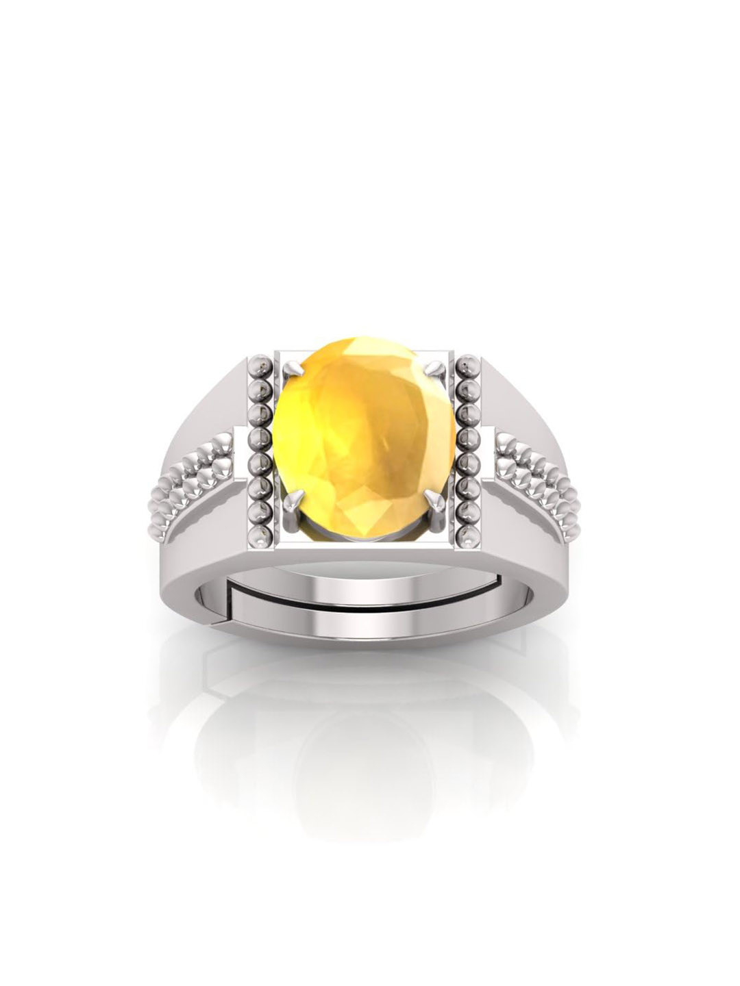 RRVGEM Yellow Sapphire 5.25 Ratti Astrological Gemstone Silver Plated Finger Ring