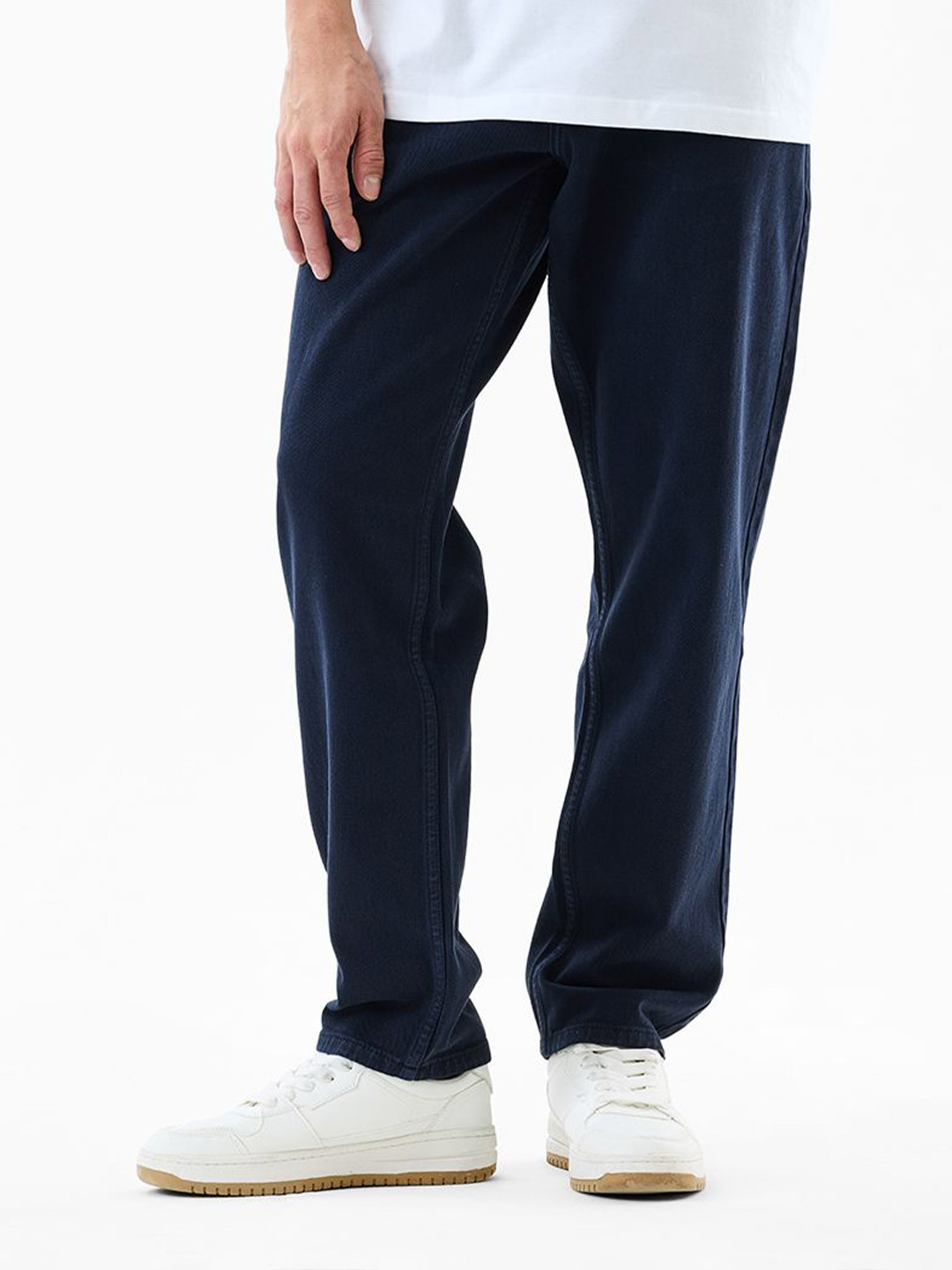 Snitch Men Navy Baggy Mid-Rise Cotton Jeans