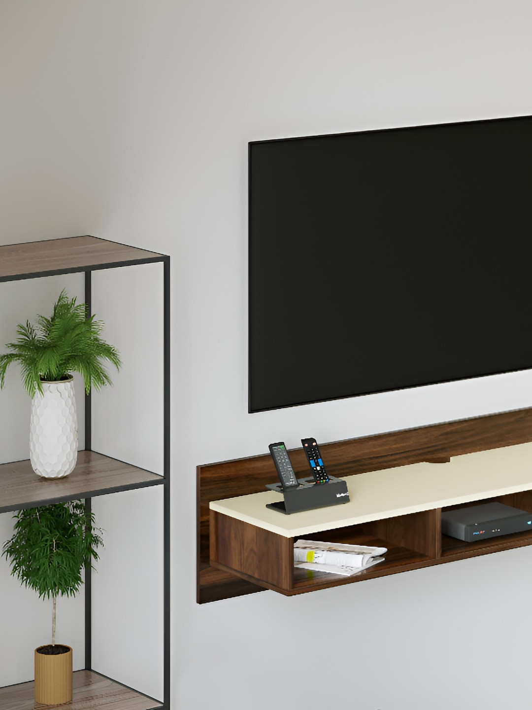 bluewud Reynold Brown & Beige Wooden TV Entertainment Unit