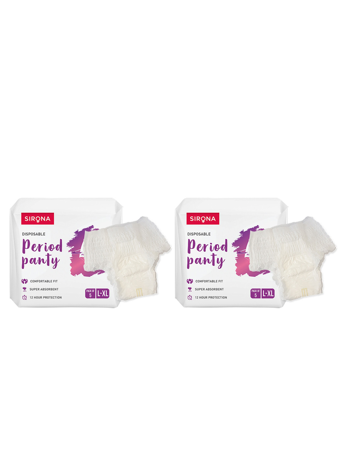 Sirona 2pc Super Absorbent 360 Degree Protection Disposable Period Panty L-XL - 5 Pcs Each