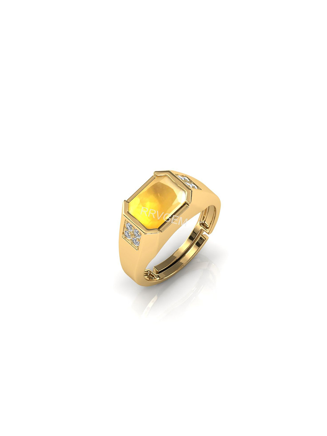 RRVGEM Gold Plated 6.25 Ratti 5.70 KT Yellow Sapphire Adjustable Ring