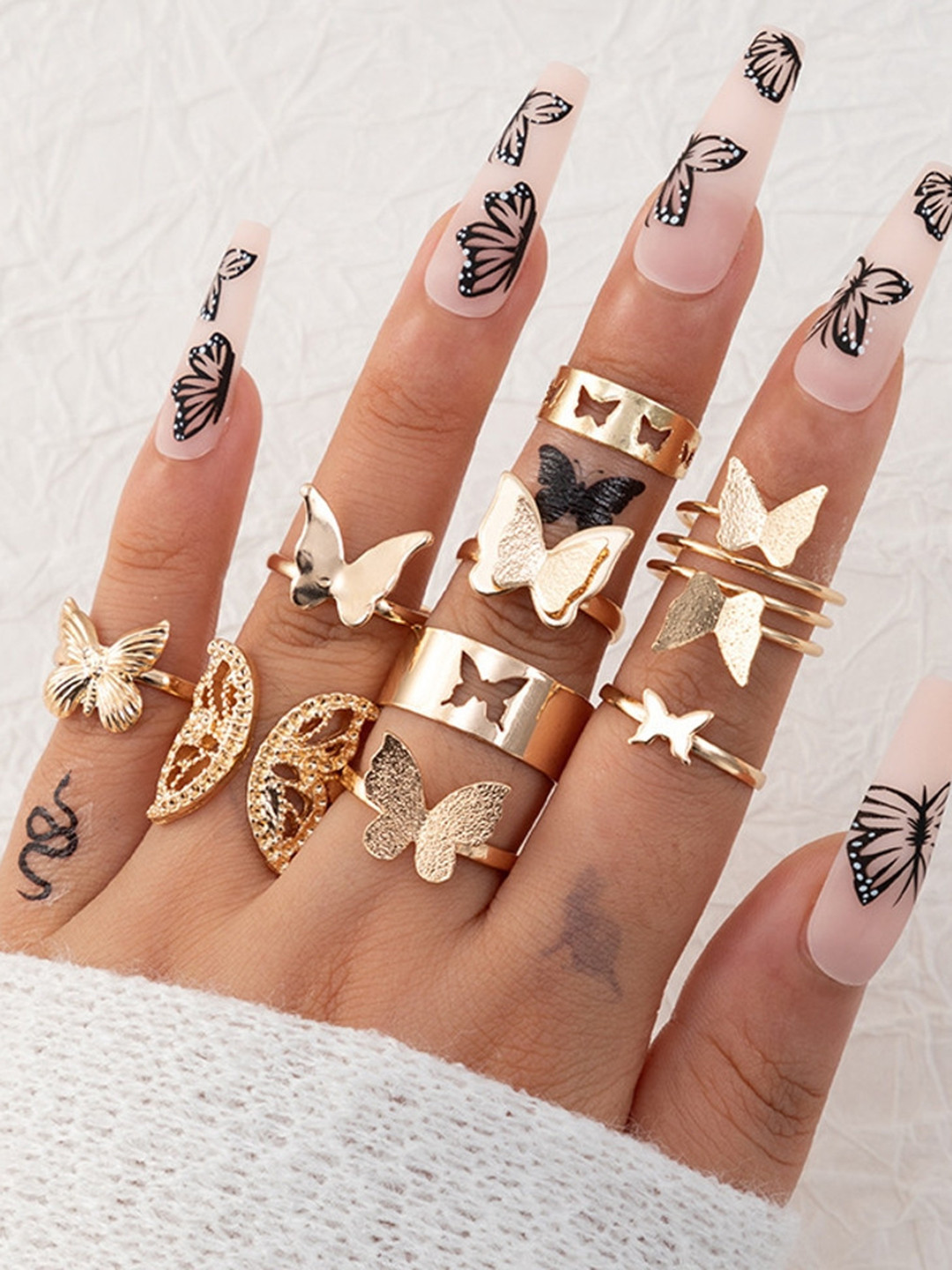 Arzonai Women Set of 9 Butterfly Rings