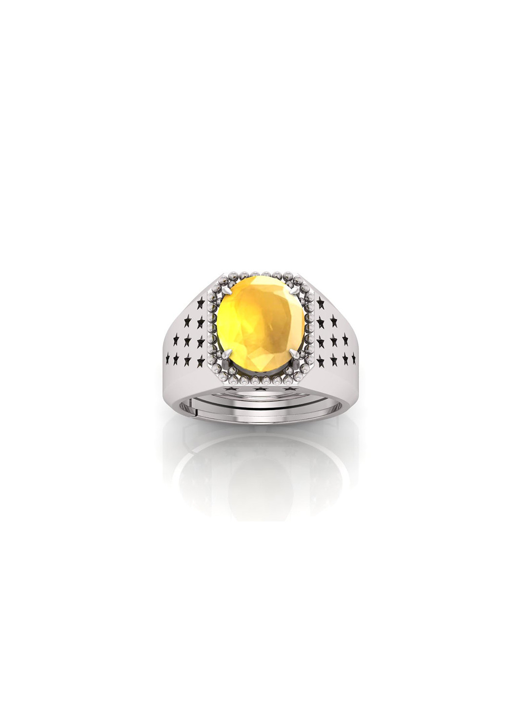 RRVGEM 10 KT Silver Yellow Sapphire Adjustable Finger Ring
