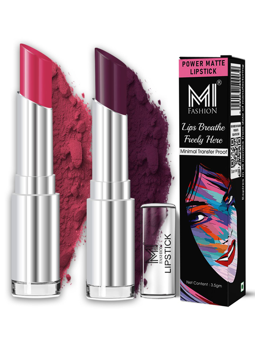 MI FASHION Set of 2 Vibrant Shade Rich Pigment Smudge Proof Transfer Proof Matte Lipstick