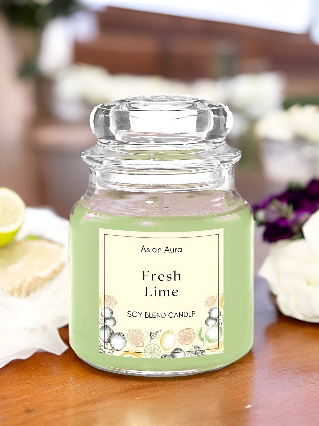 Asian Aura Scented 1 Wick Fresh Lime Solid Geometric Regular Jar Candles