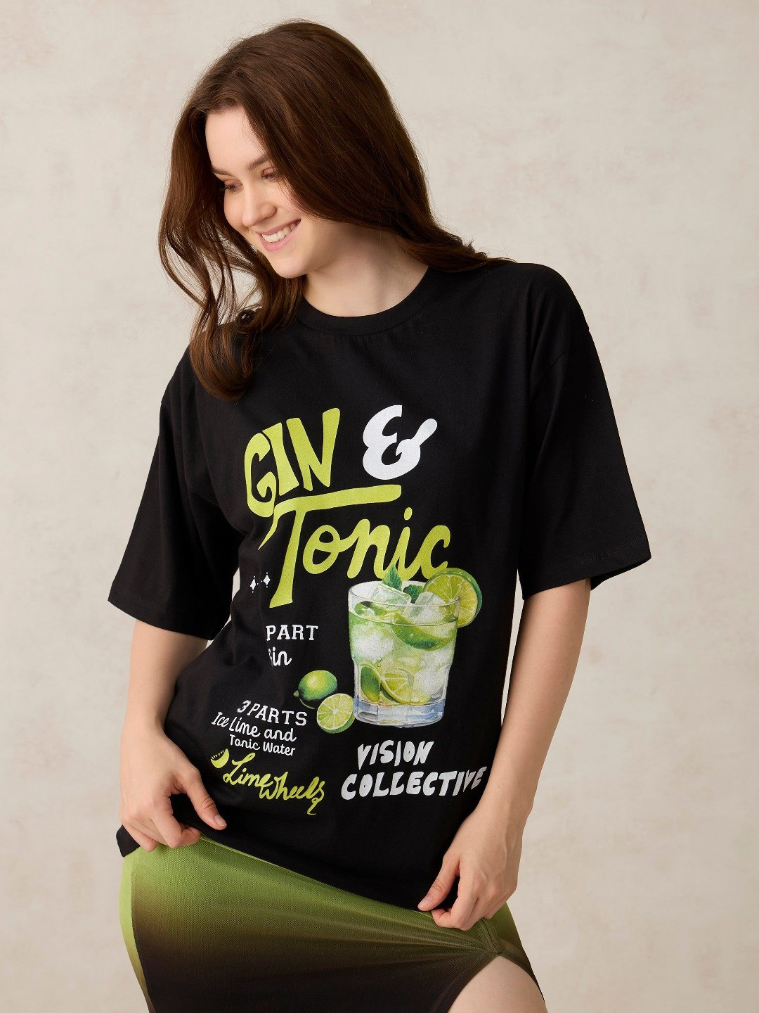 Outzidr Black Oversized Graphic T-Shirt