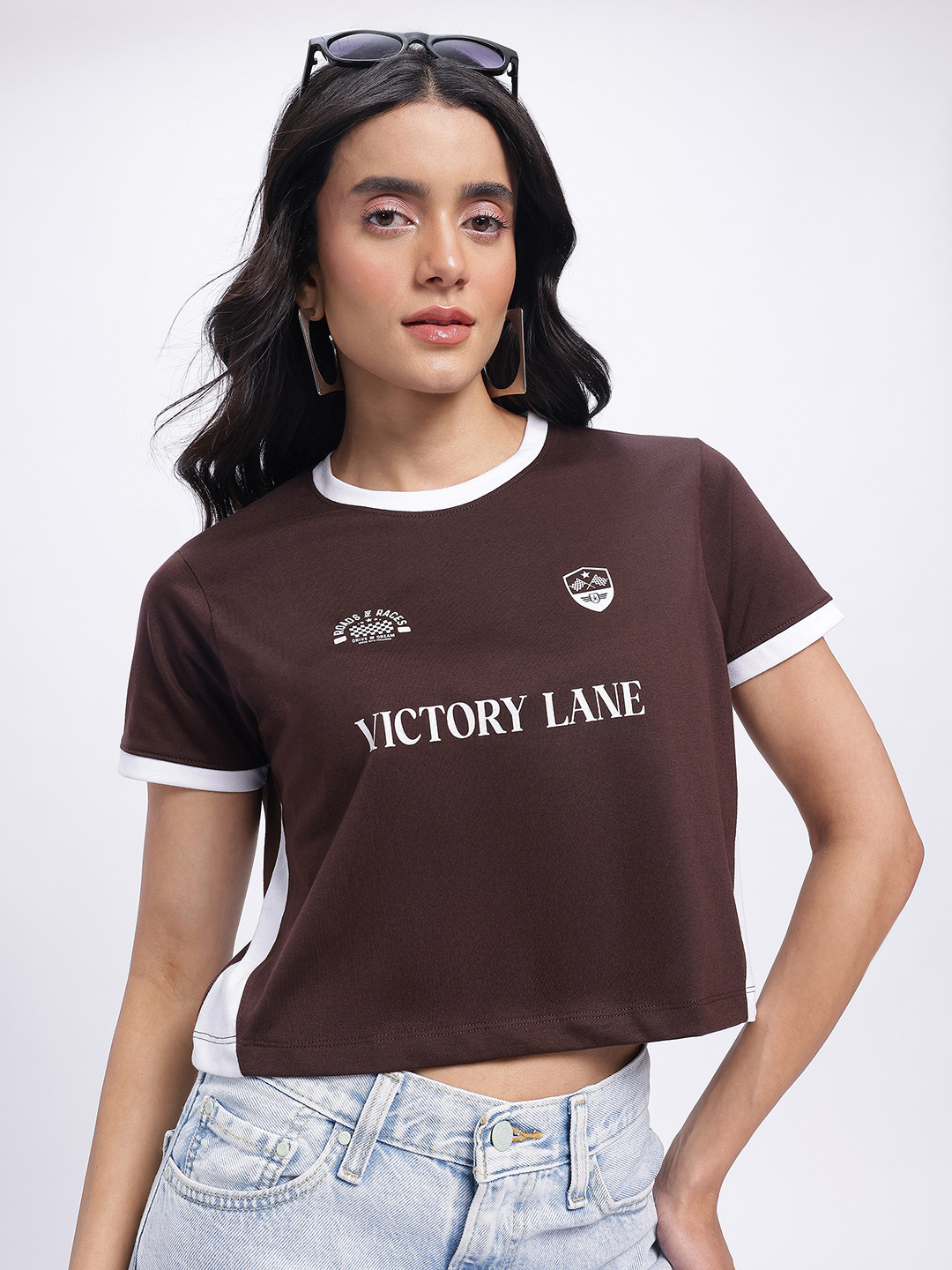 glitchez Printed Mocha Mousse Crop T-shirt