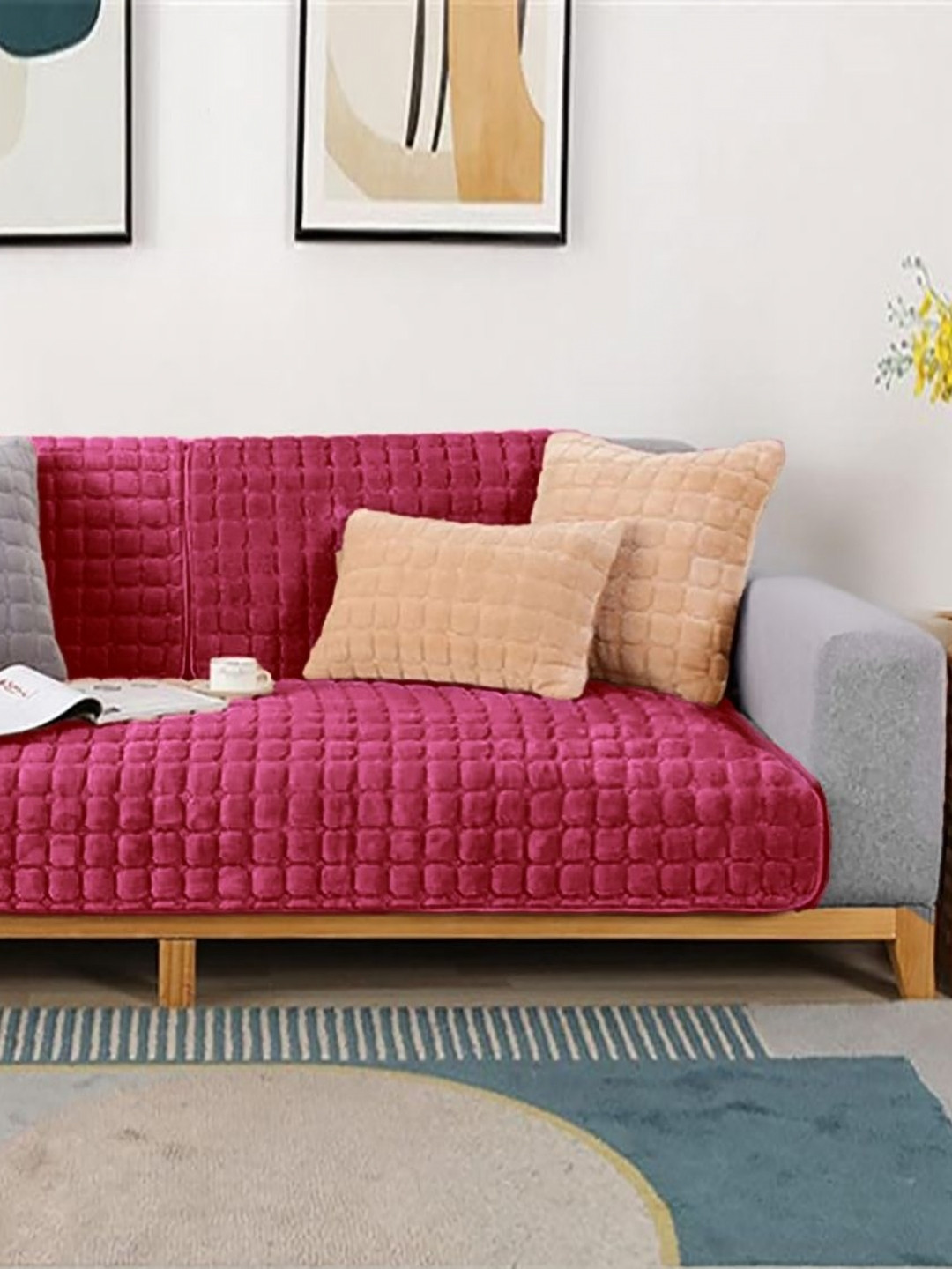 The Furnishing Tree Red Polyester Sofa Covers With Arms