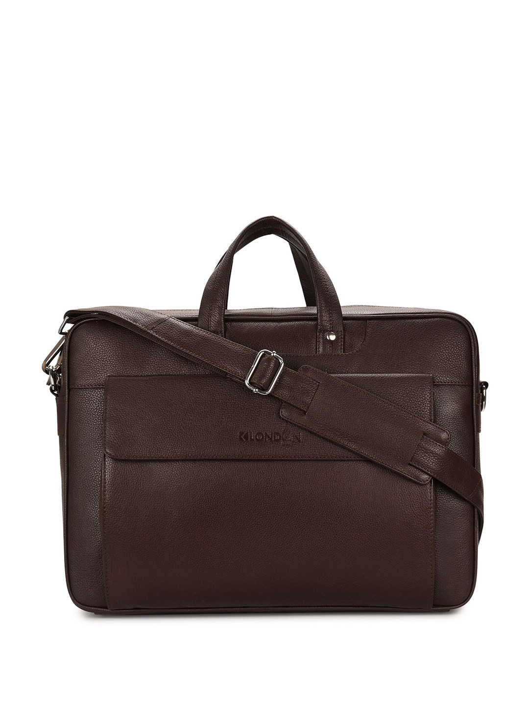 K London Unisex Solid Leather Laptop Bag