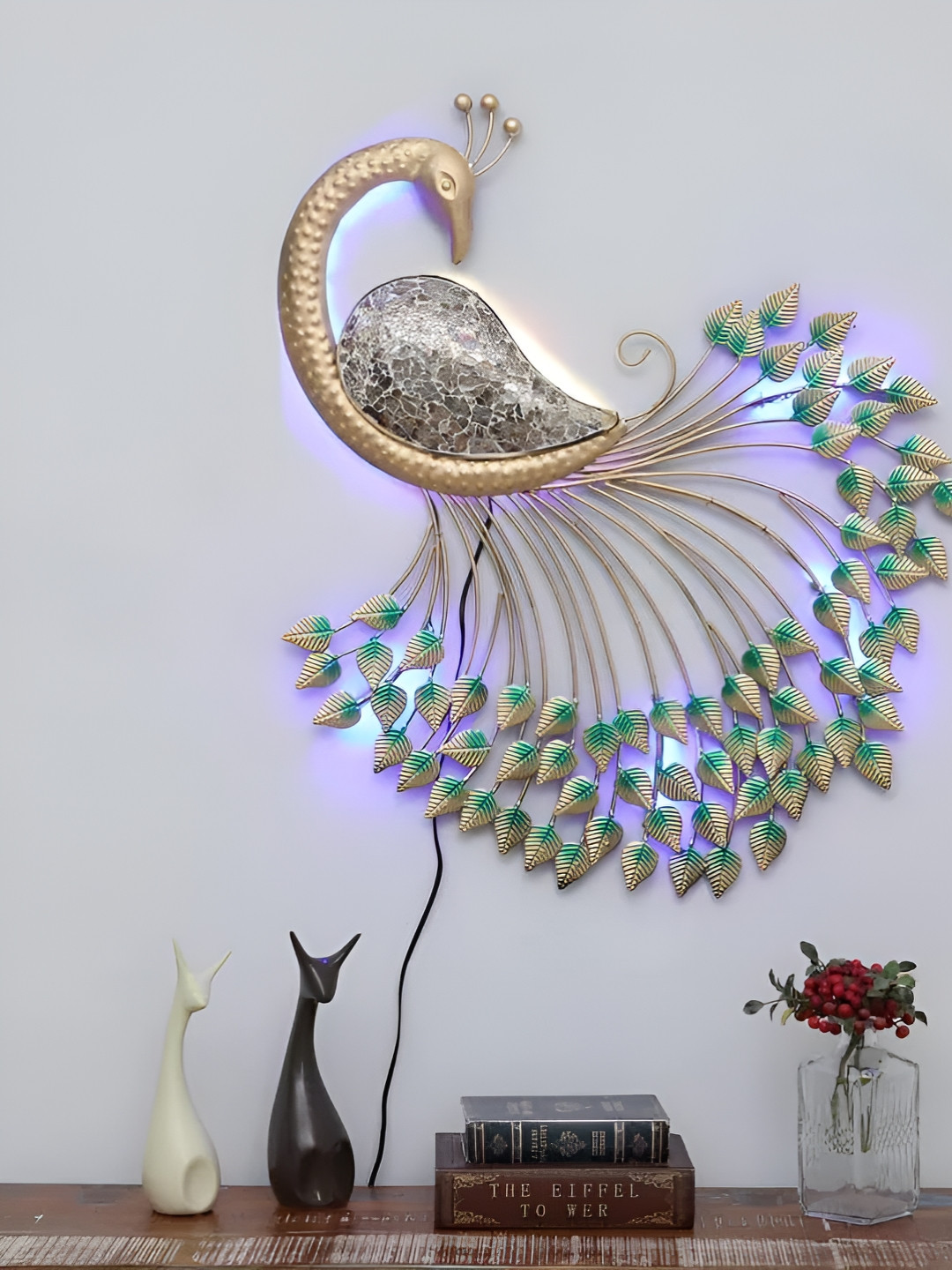 TOUGHCRAFTS Muzaic Peacock Metal Matte Hanging Hall Wall Hangings-34In