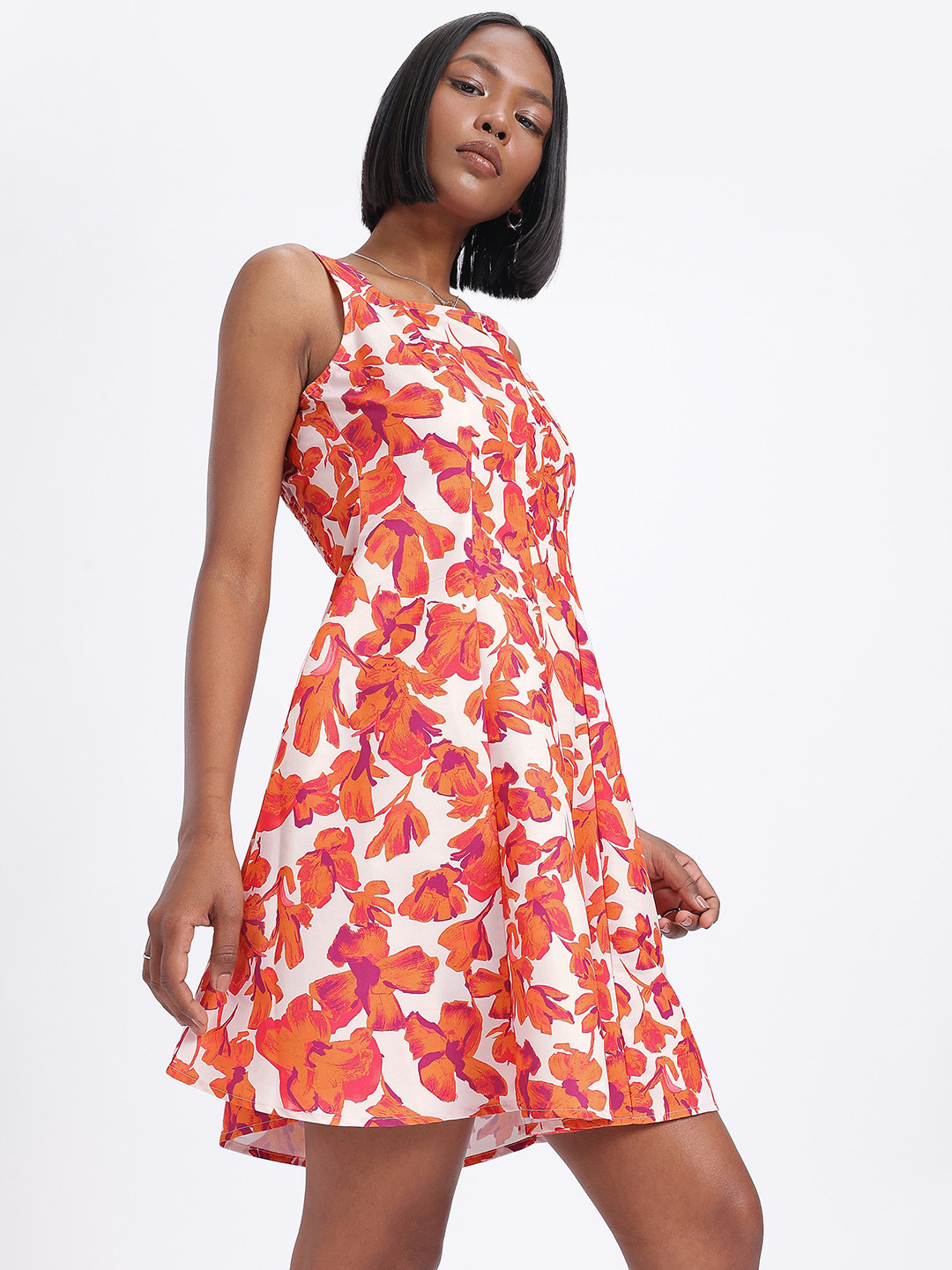 glitchez Floral Smocked Detail Shoulder Straps A-Line Dress