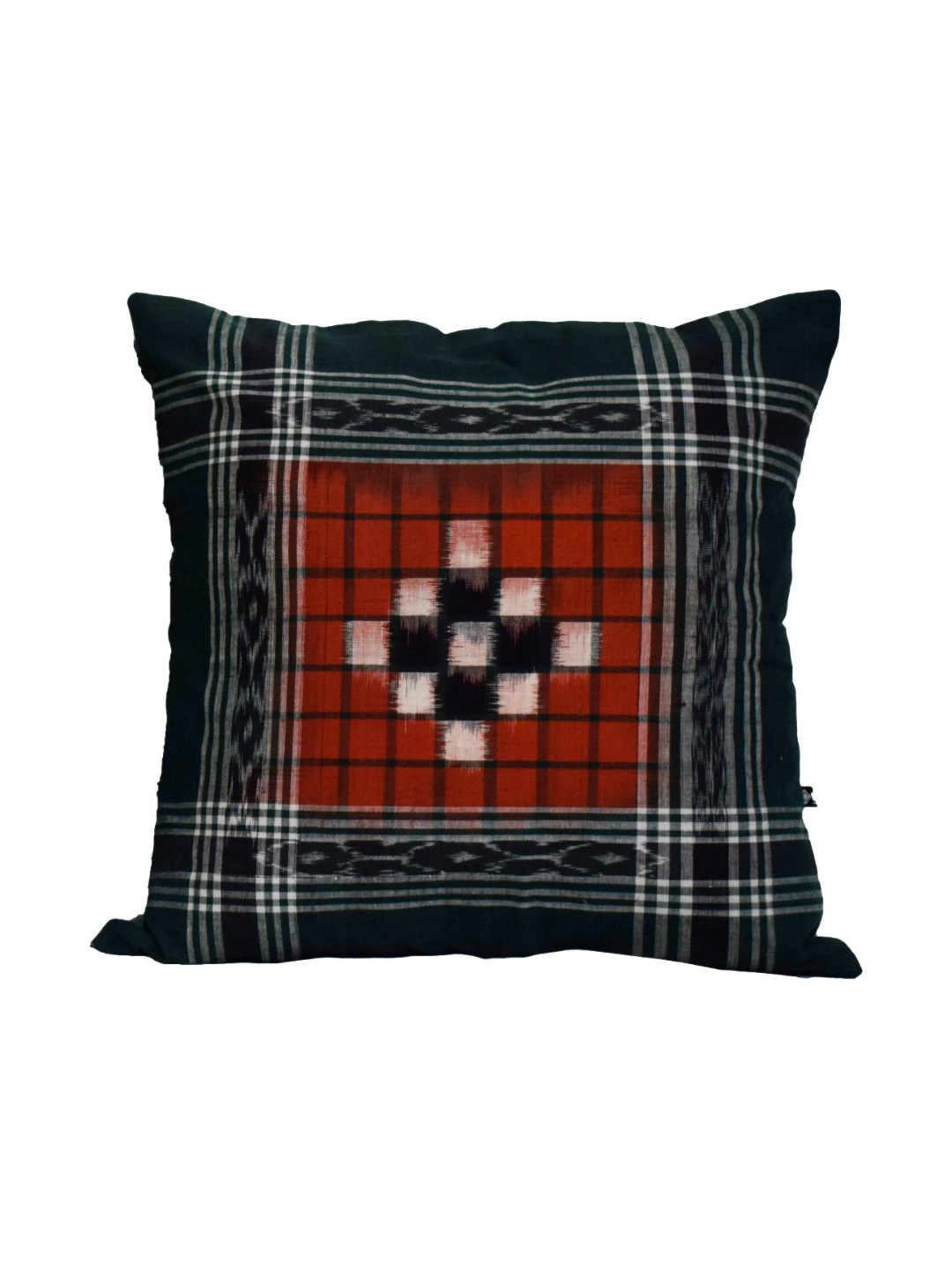 VibhKala Green & Rust Geometric Printed Cotton Square Cushion Cover