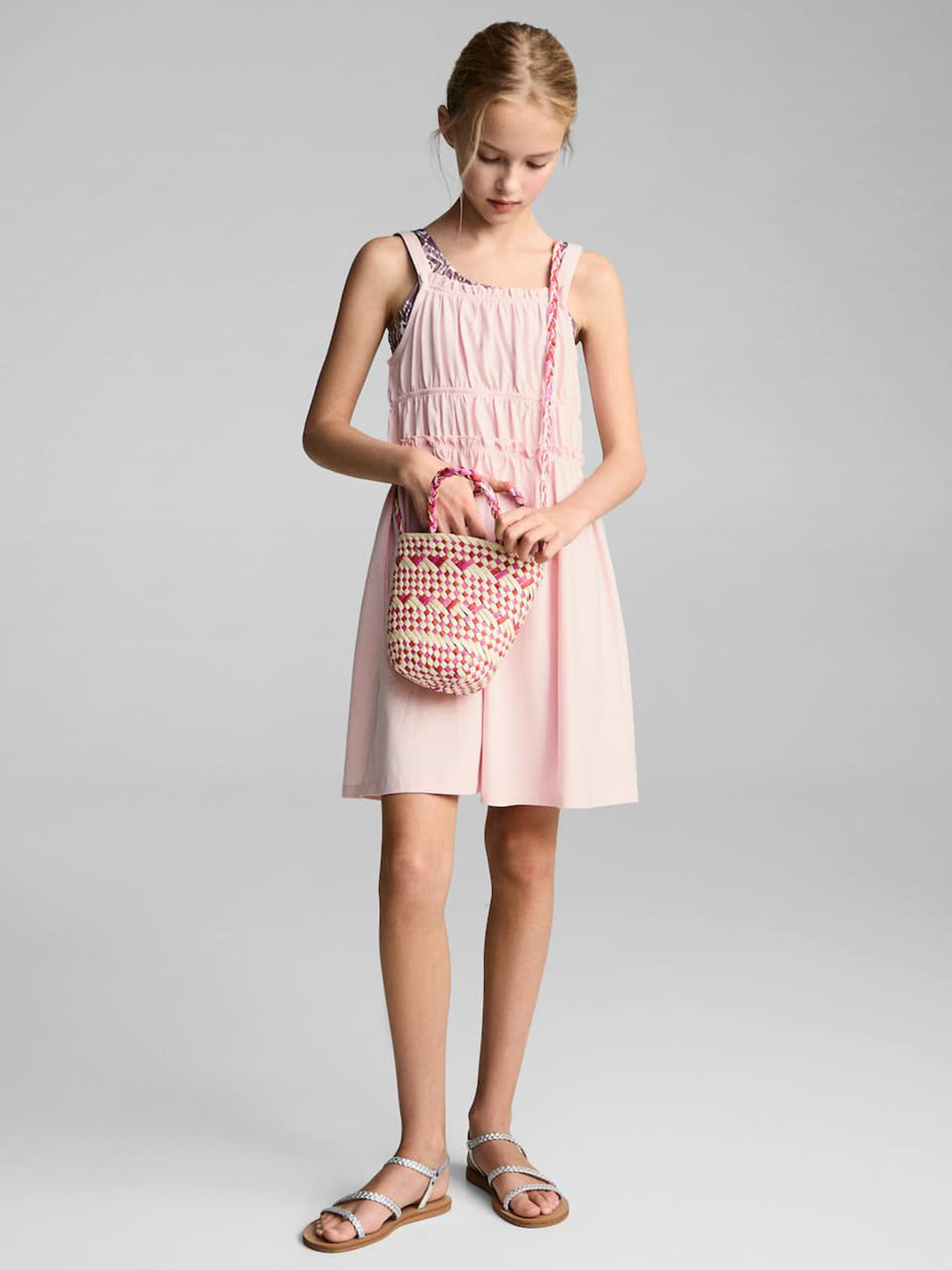 Mango Kids Ruched Pure Cotton A-Line Dress