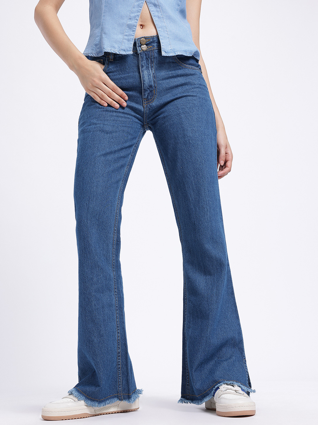 glitchez Women Pure Cotton Side Slits Bootcut Jeans