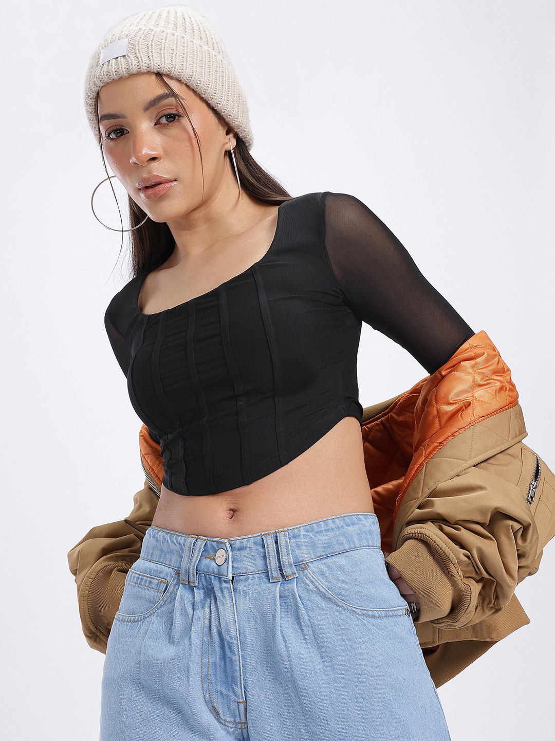 glitchez Corset Mesh Fitted Crop Top