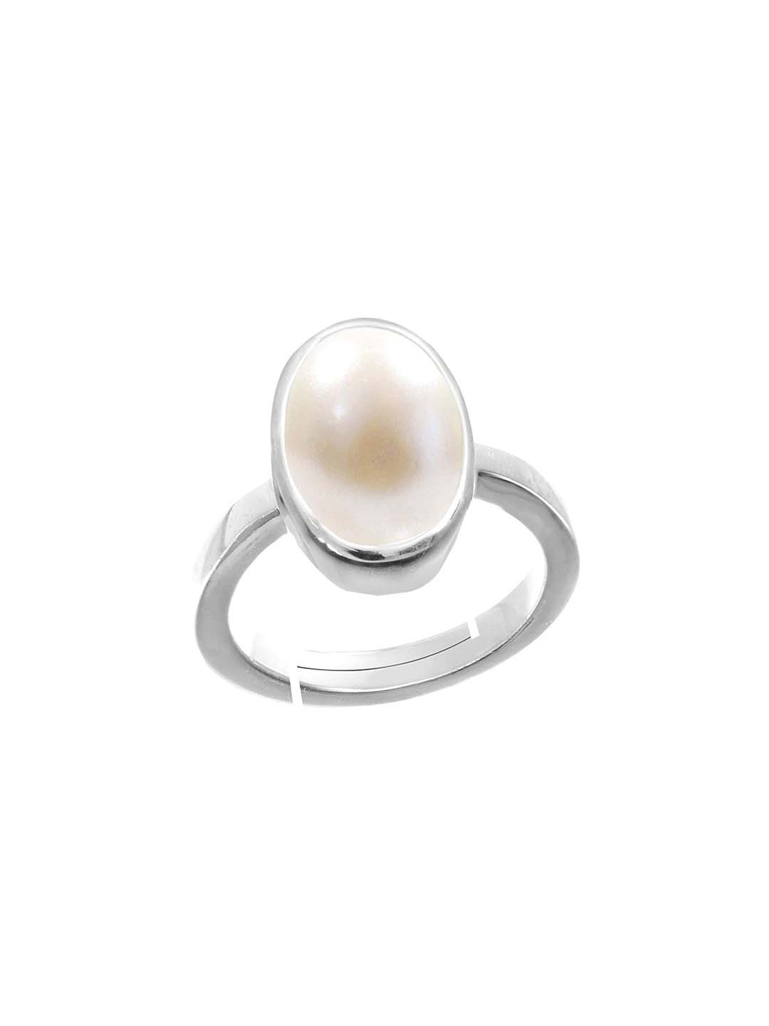 RRVGEM Pearl Moti Silver Plated Ring with Lab Certificate for Men and Women 5.50 Ratti South Sea