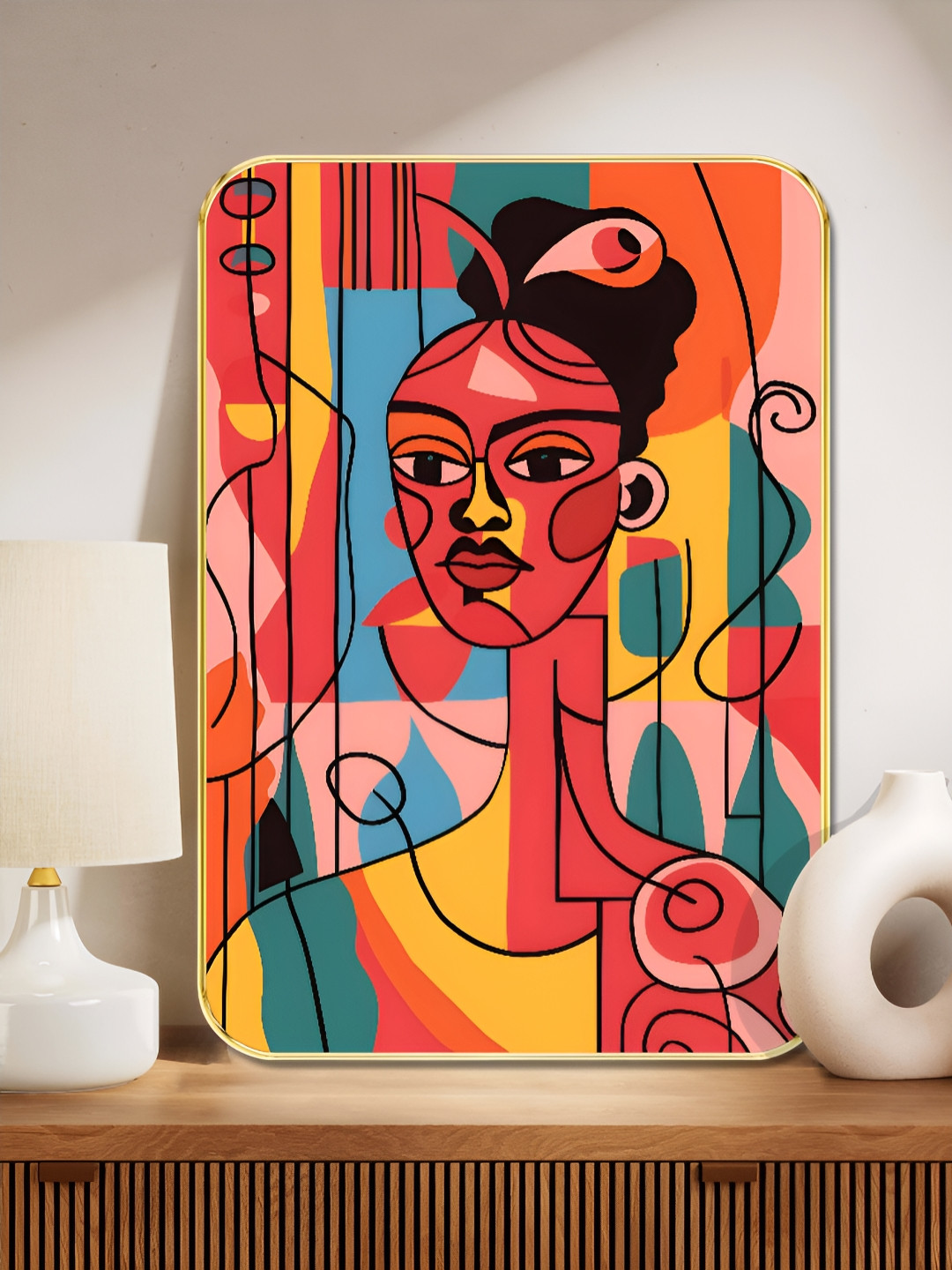 Myntra Elegant Homes Yellow & Pink Modern Abstract Wooden Wall Art