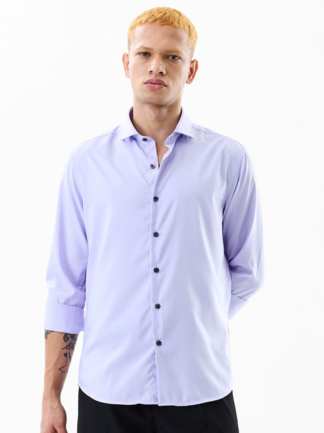 Snitch Roll-Up Sleeves Slim Fit Casual Shirt