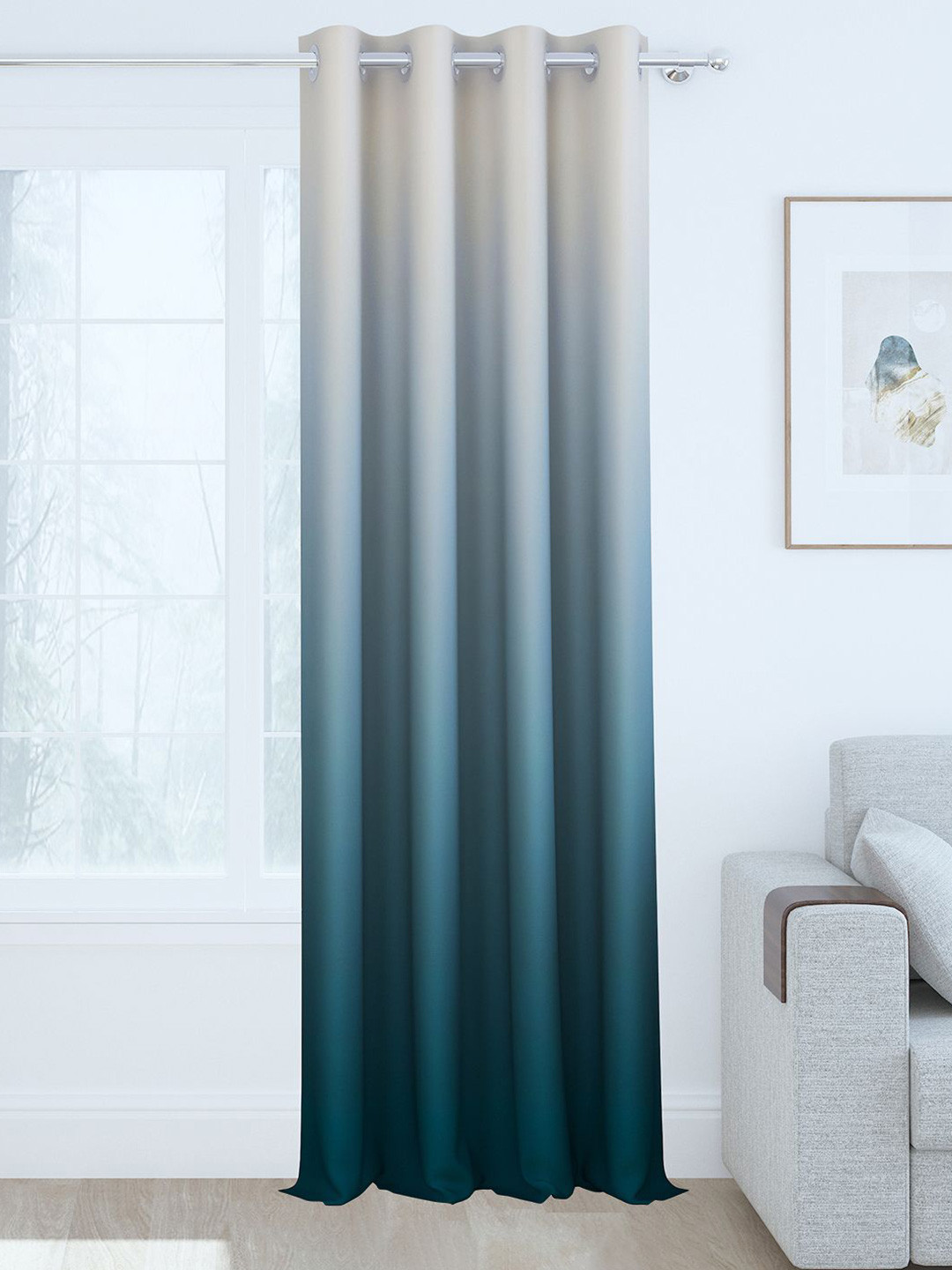 Story@home Blue & Grey Colourblocked Room Darkening Long Door Curtain
