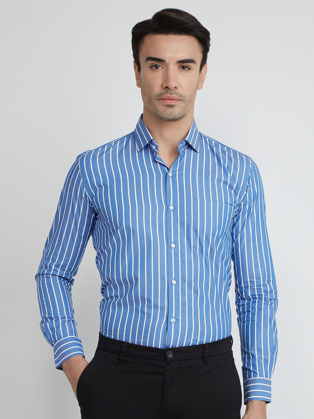 MARK & ALBERT Striped Spread Collar Long Sleeves India Slim Fit Formal Shirt
