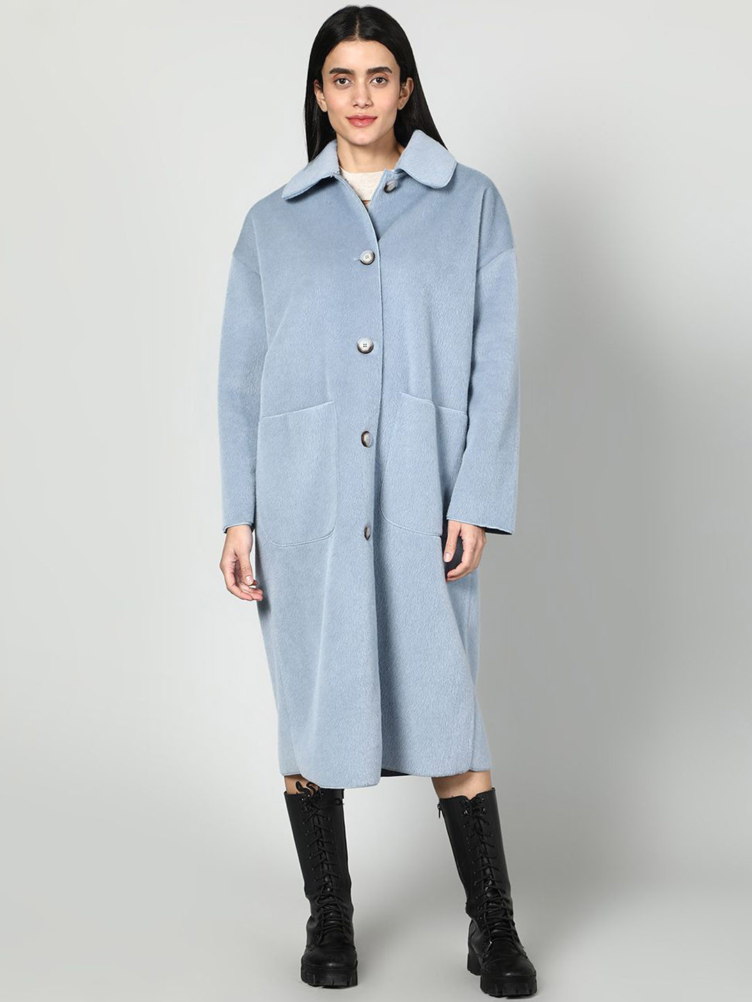 Fashion Gaiia Plush Woolen Spread Collar Neck Single Breasted Overcoat