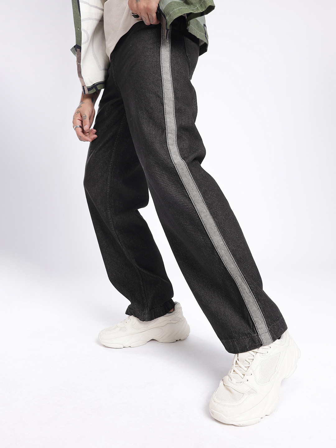 glitchez Men Wide Leg With Side Stripe Jeans