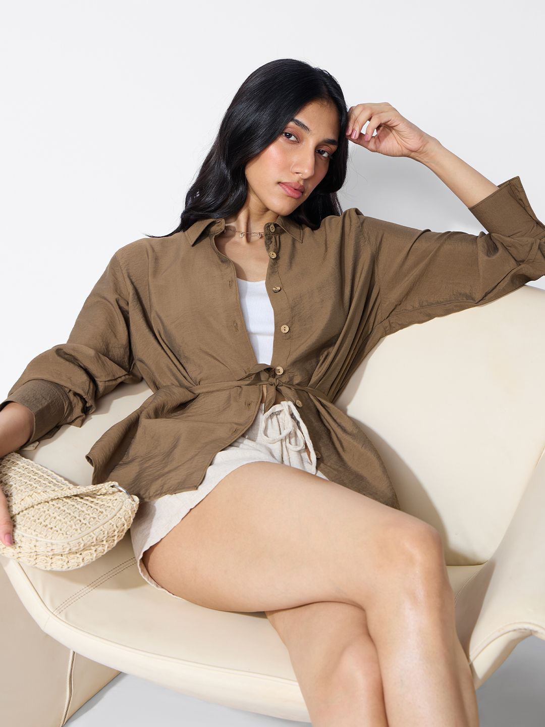 The Souled Store Back Tie Up Shirt Ermine Casual Shirt