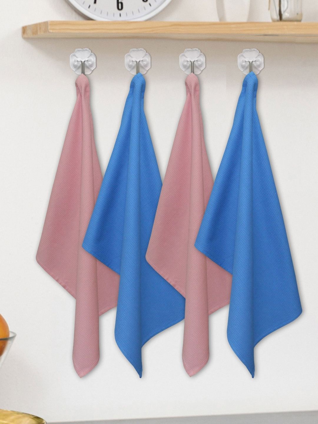 HOME COLORS.IN 4Pcs Pink & Blue Pure Cotton Kitchen Towels