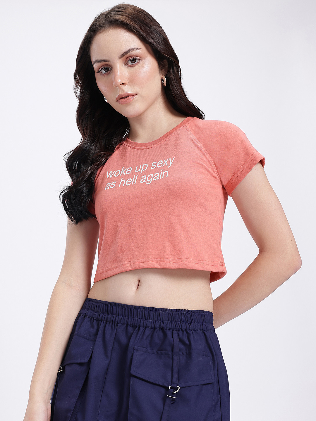 glitchez Woke Up Like This Printed Crop T-shirt