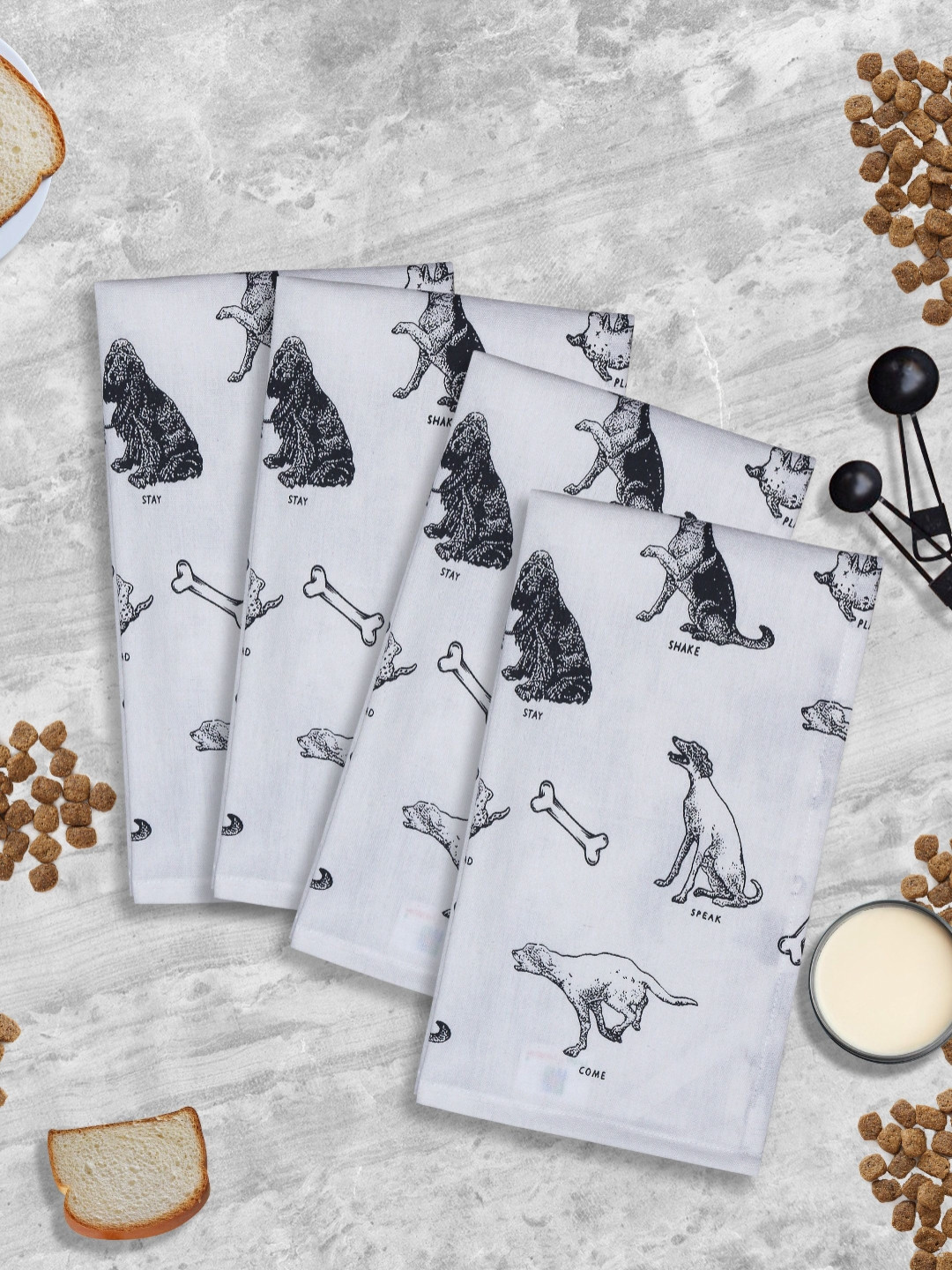 HOME COLORS.IN 4Pcs Black & White Printed Cotton Kitchen Towels