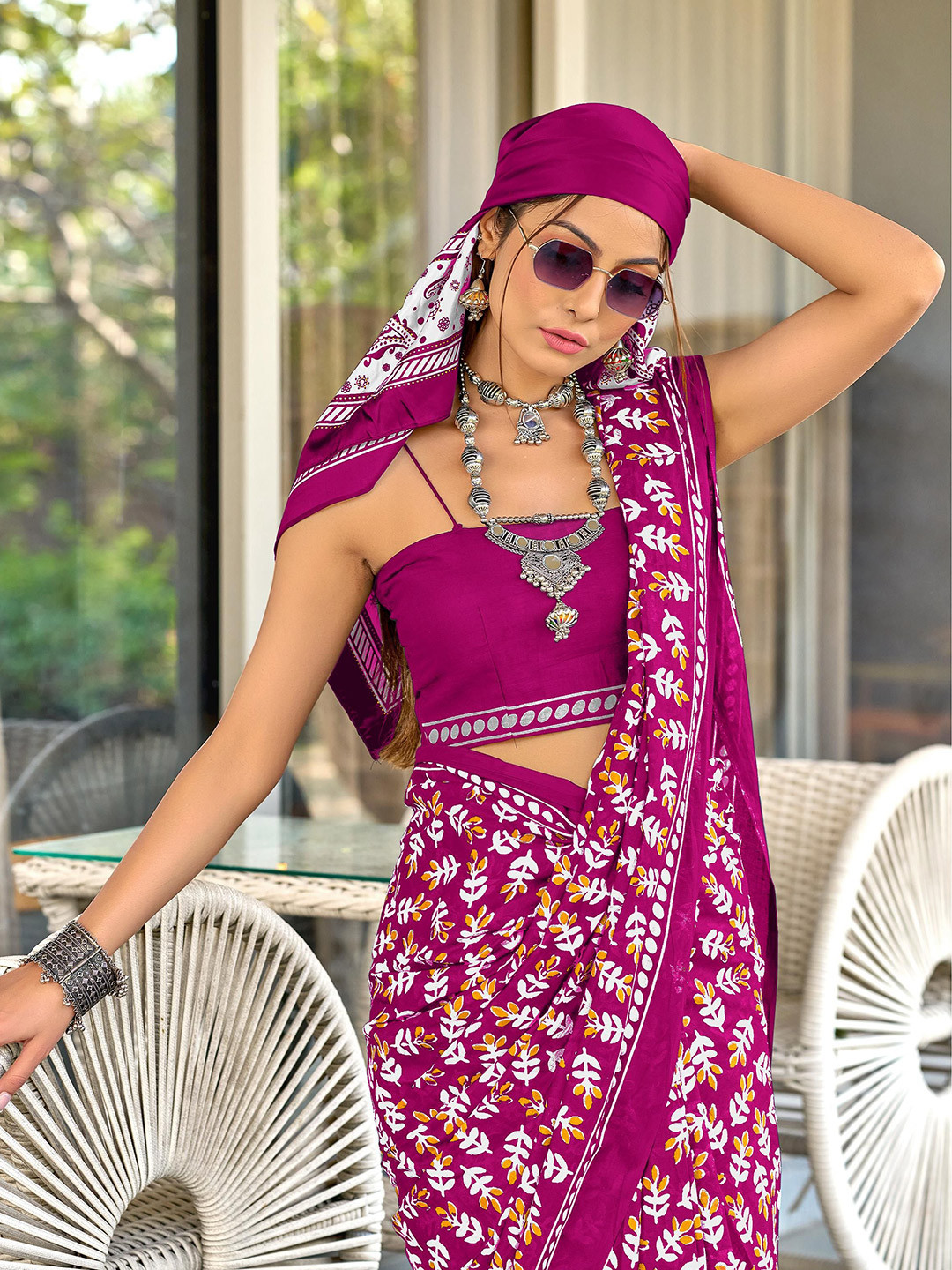 HMP Fashion Floral Block Print Saree