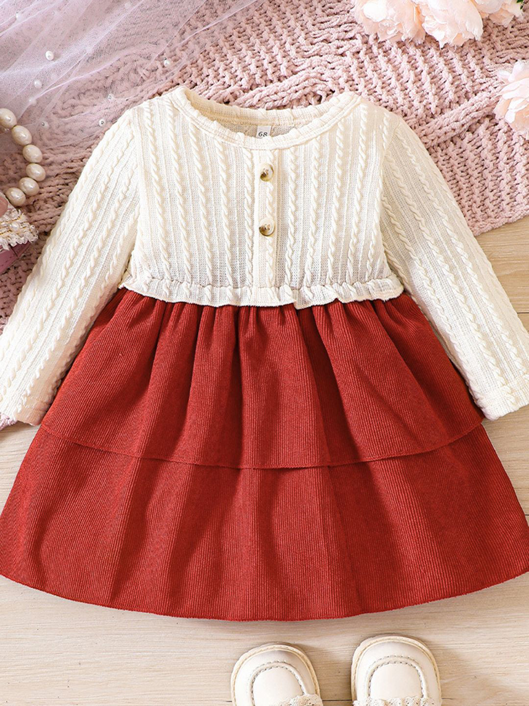 YK Peplum Kids-Girls Colourblocked Self Design Casual Dress