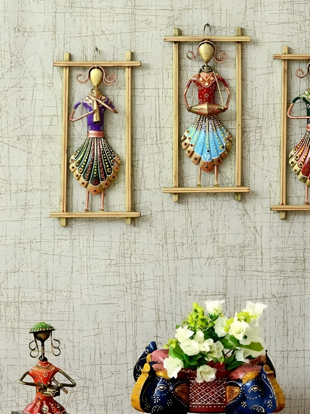 TOUGHCRAFTS Tribal Metal Ethnic Motifs Glossy Hall 3Pcs Wall Hangings-13In