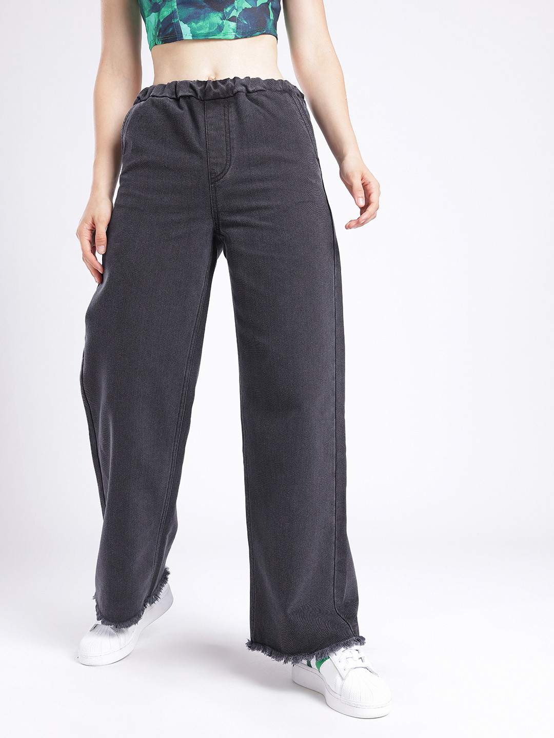 glitchez Women Flared Baggy Wide-Leg High-Rise Jeans